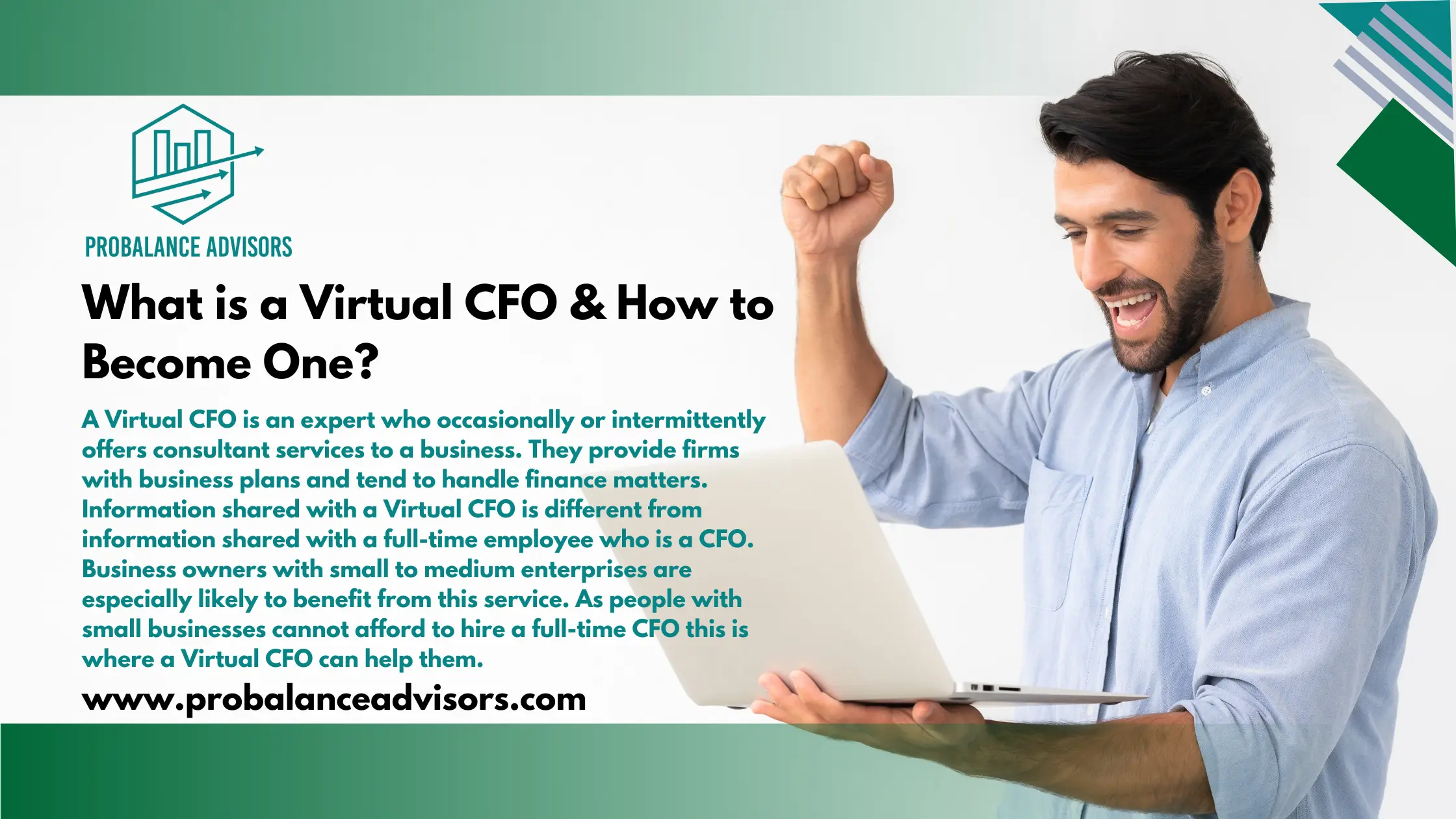 Virtual CFO is written in black colour with white background and the definition is written in green colour